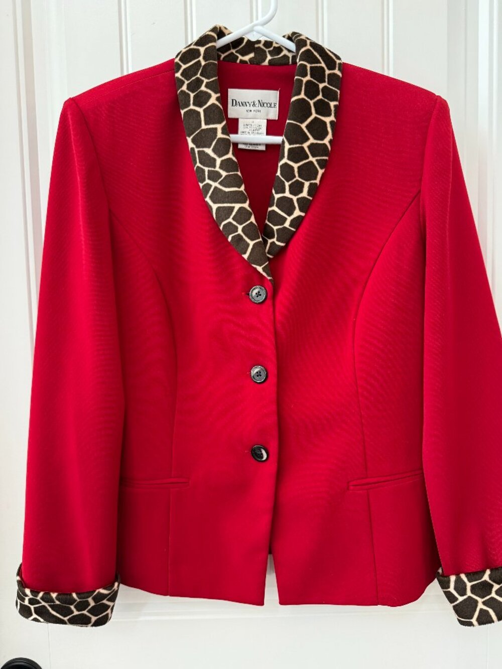 Danny & Nicole Red Blazer Animal Print Collar & Cuff - Sz 14